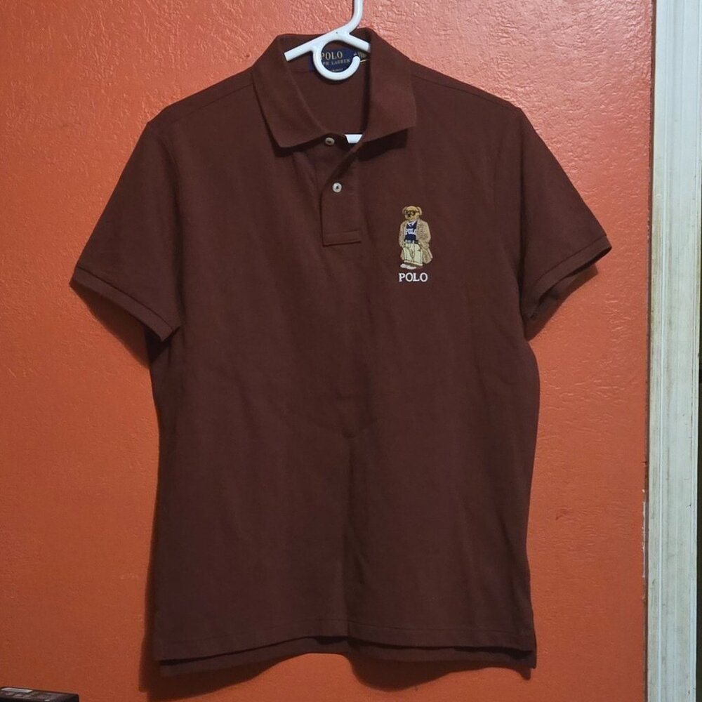 Red Wine Men's custom slim fit bear polo shirt